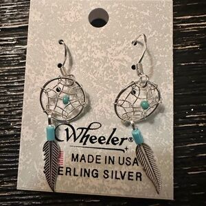 Sterling Silver Dreamcatcher Earrings with Turquoise Accents